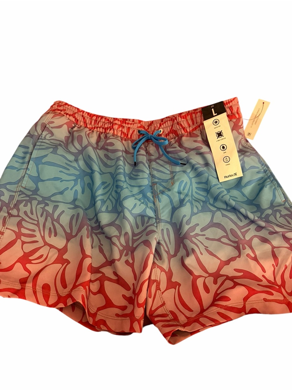 Hurley Blue & Red Ombre Floral Swim Shorts - Men’s